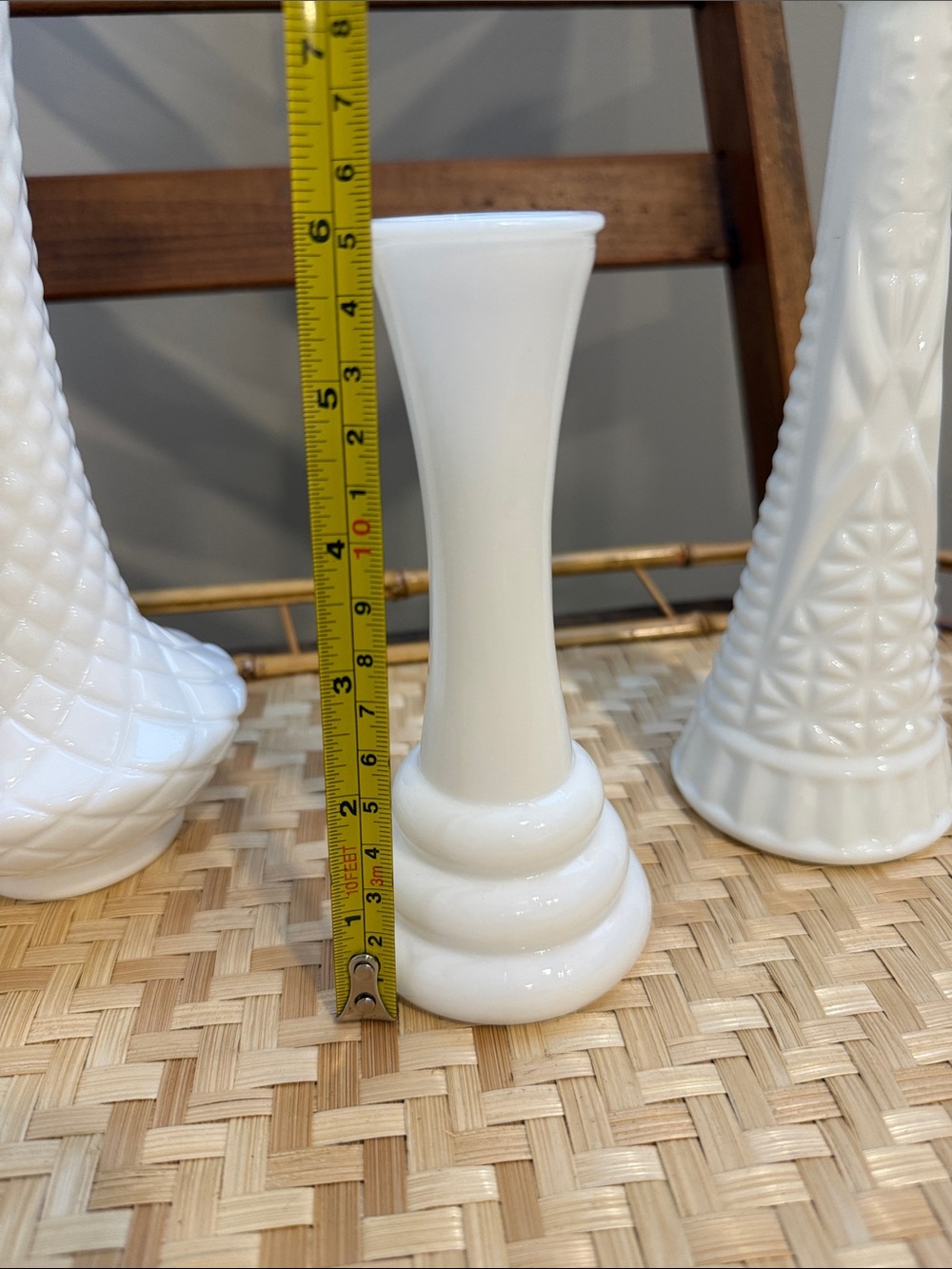 White Milk Glass Bud Vase Set Different Sizes - Picture 9 of 12